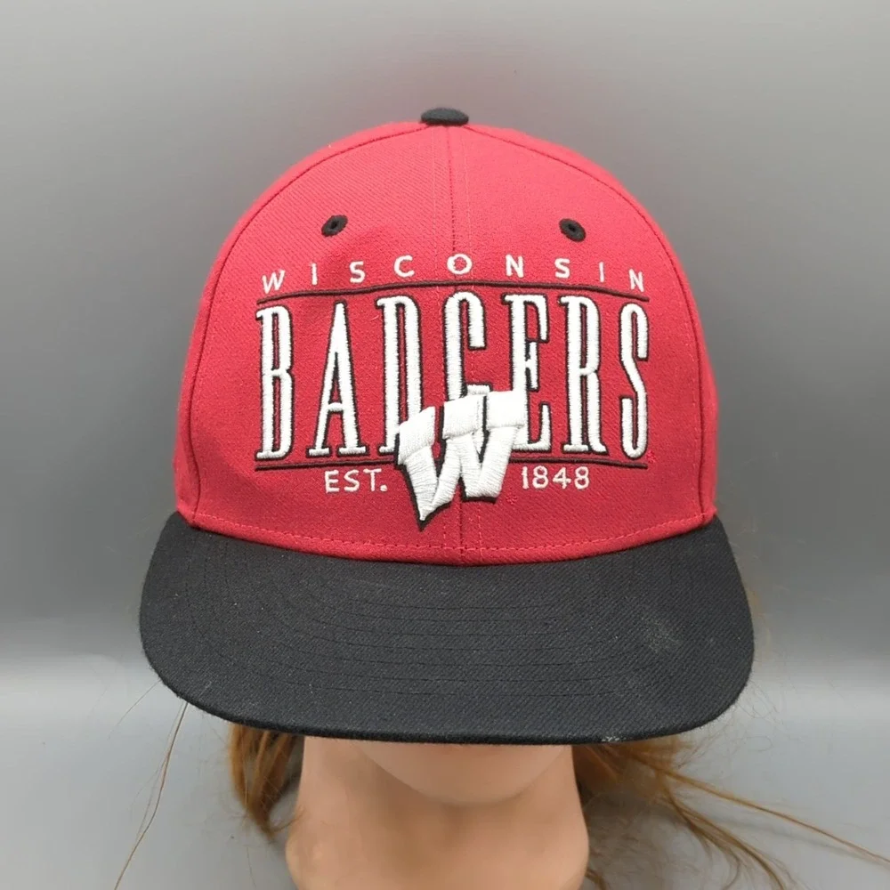Wisconsin Badgers Hat Cap '47 Brand Block Letter Large Logo Snapback Red OS